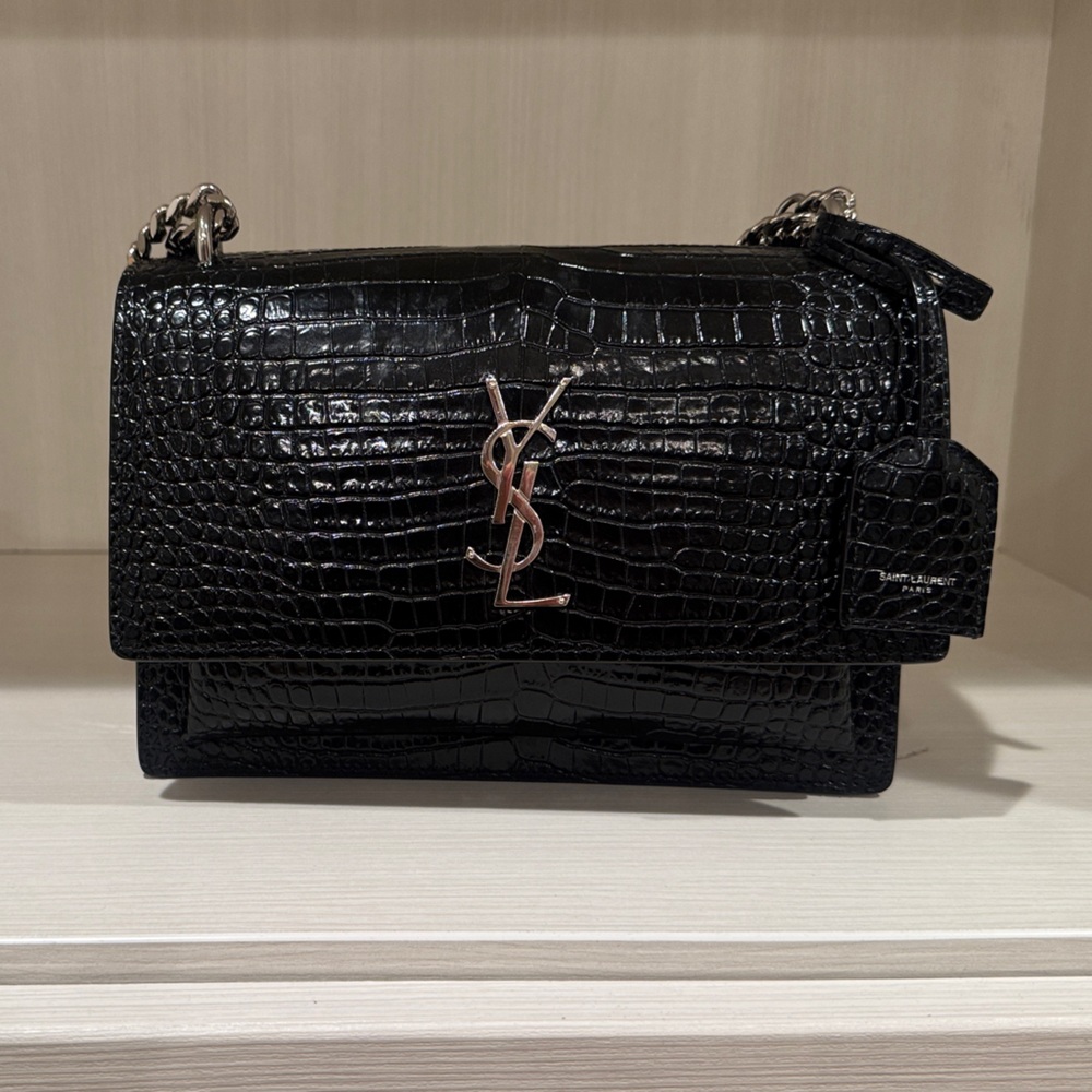 Saint Laurent 
Black Croc Embossed Bag with Silver Chain
Perfect condition
